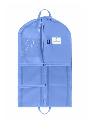 Kendall Country Hanging Garment Bag for Dance Costumes, Cheer Uniforms & Pageant Dresses, Multiple Clear Pockets, Carrying Straps, Front & Side Zippers - 40 inch, Hydrangea Blue