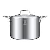 ROYDX Stainless Steel Stock Pot, Saucepan with Glass Cookware Lid Tri-ply Soup Pot Induction Pot Com