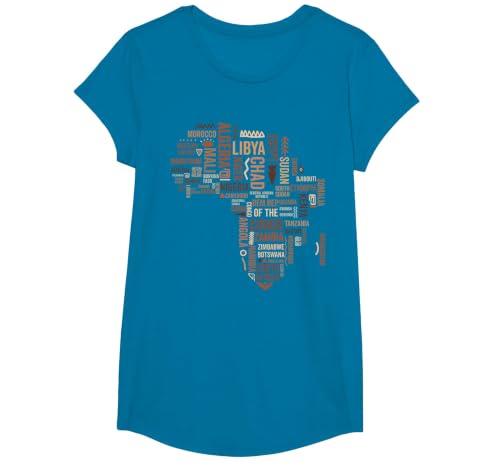 Africa Map Countries Black History Pride African American T-Shirt, Girls, Sapphire Blue, Small