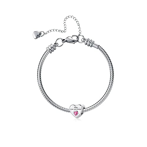 Abalorio de corazón de cristal rosa TGLS compatible con pulseras de cadena de serpiente 3