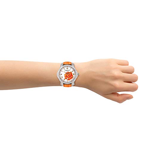 Jeannie Rose |"A Dozen Roses Watches | 40Mm Women's Analog Watch | Orange On Whiteface A01 #TOP1