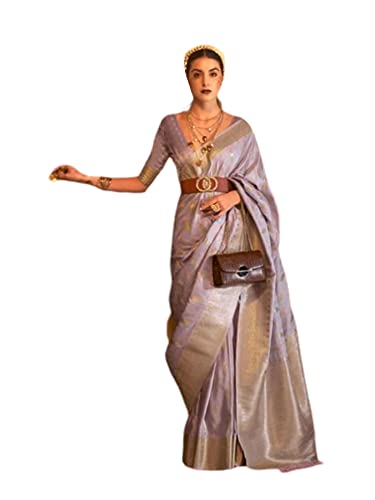 Sari en satin pour femme lavande, habit traditionnel indien 8670.