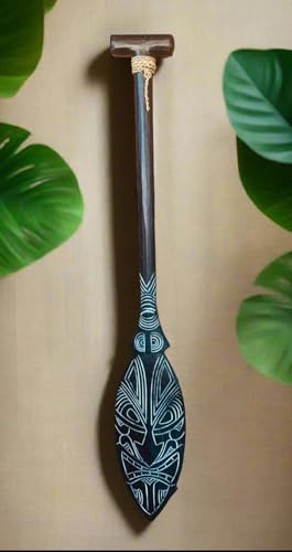 The Tiki Stop Decorative Tribal Paddle Wall Art, 39 x 6 Inches, Hand-Carved Wood with Polynesian Design
