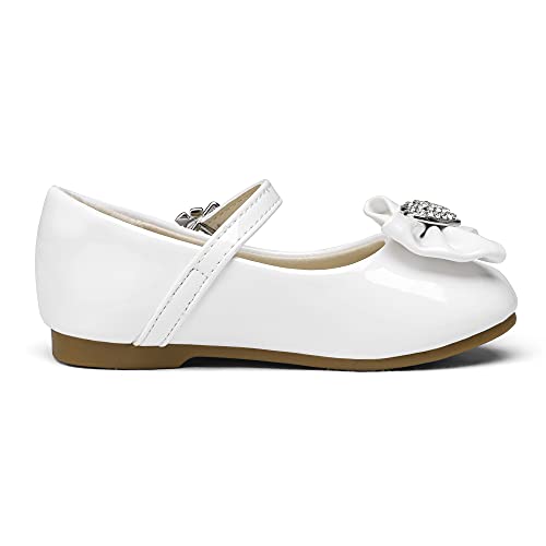 Dream Pairs Angel-22 Mary Jane Front Bow Heart Rhinestone Buckle Ballerina Flat (Toddler/ Little Girl) New, White Pat, 7 M Us Toddler #TOP1