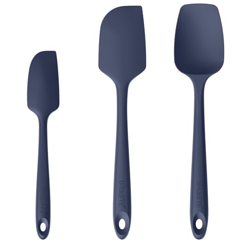 U-Taste Espátula Silicona Juego de 3：250℃ Resistente al Calor, Lengua de Goma Flexible sin BPA sin Costuras para Cocinar, Mezclar y Hornear para Utensilios de Cocina Antiadherentes (Azul noche)