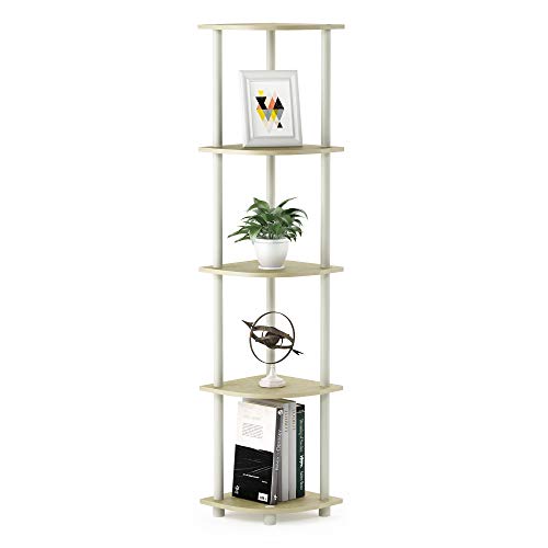 Furinno Turn-N-Tube 5 Tier Corner Display Rack Multipurpose Shelving Unit, 1-Pack, Cream Faux Marble/White #TOP3