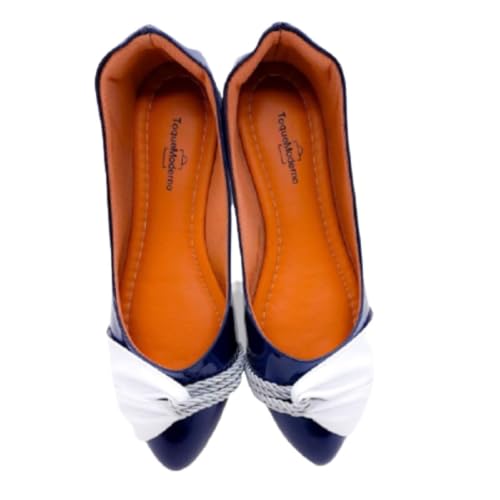 Sapatilha Feminina Total Confort Premium Azul e Bege Casual (36, Azul Marinho)