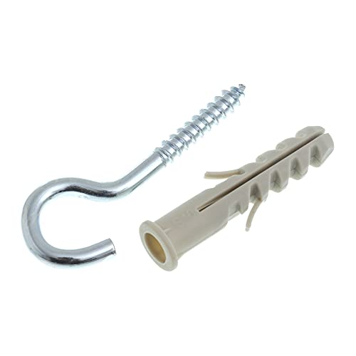 BemFixa 7224 Gancho 4,9 x 75 mm com Bucha de Naylon 10 mm, Pacote de 2, Prata