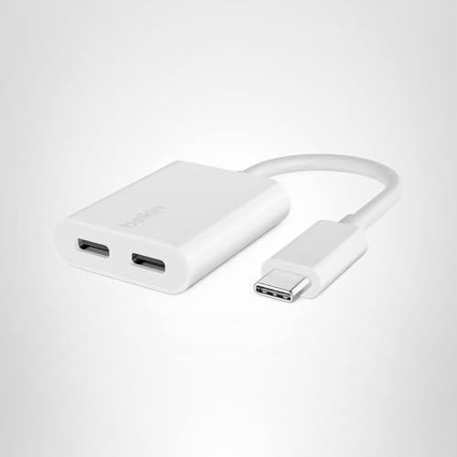 Belkin Rockstar USB-C Audio + Charge Adapter, Headphone Adapter w/USB-C 60W Power Delivery Fast Charging for iPhone, iPad Pro, Galaxy, Note, Google Pixel, LG G6, Sony Xperia, OnePlus, & More - White