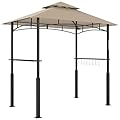 Outsunny 8' x 5' Grill Gazebo, Double Tiered Outdoor BBQ Gazebo with LED Light, 2 Side Shelves, Hooks and Bottle Opener for Patio Deck Yard, Khaki