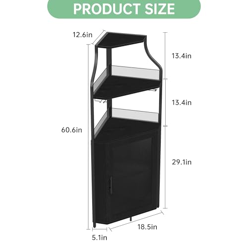 Miniatura 2 de Garvee Armario De Vino Esquinero, Mueble Bar Industrial De 5 Niveles Con Botellero Y Porta Copas, Estantería Para Vinos Con Puerta De Malla Para Salón, Bar, Comedor, Cocina, Negro
