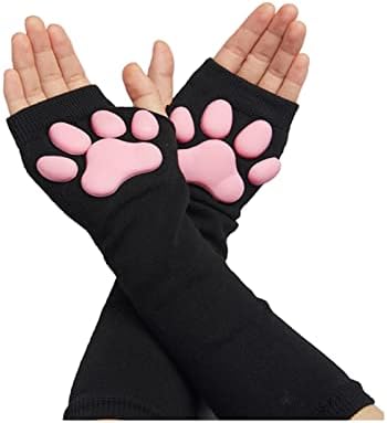 Cute Cat Paw Mittens Gloves, Kawaii Cat Cosplay Kawaii Soft 3D Toes Beans Fingerless Cat Claw Paws Pad Sleeve
