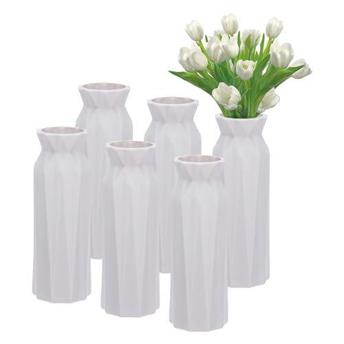 PATIKIL Jarrones de Flores, 6 Piezas Jarrones de Flores Simples y Elegantes para Ramo Jarrón de Flores de Plástico Irrompible Decorativo para Hogar Centro de Mesa Oficina Boda Fiesta, Gris