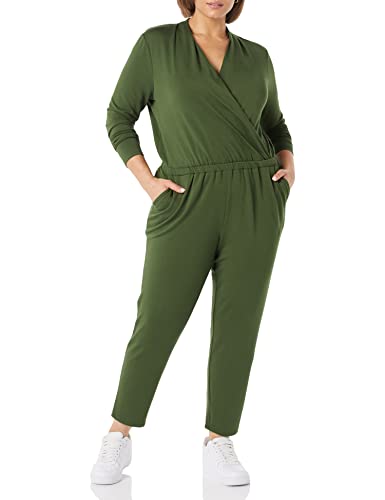 Amazon Essentials Women's Supersoft Terry Long-Sleeve V-Neck Wrap Jumpsuit (Previously Daily Ritual), Olive, Large #TOP2