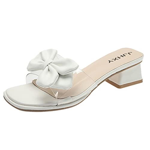 Sandales d'été tendance en cuir blanc et talon bloc d'une finition haut de gamme