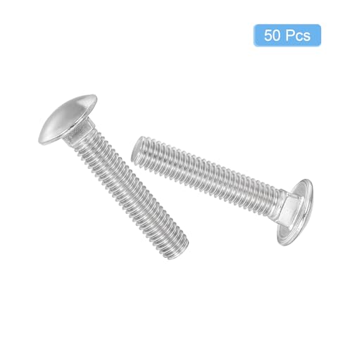 Image of uxcell 3 /8-16x2 Carriage Bolt, 50pcs Round Head Square Neck Screws, 304 Stainless Steel, Fully Threaded, Silver