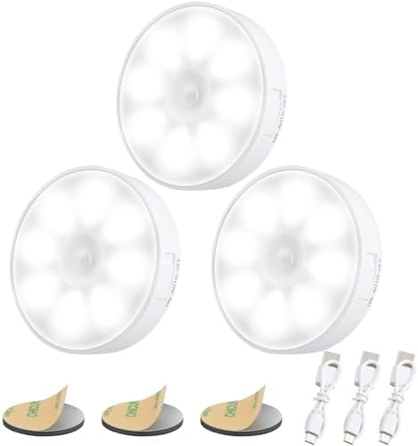 Electight Upgraded Motion Sensor Light, 8 LEDs, 3 Pack Rechargeable, 120 Detection, 3 Modes - Closet, Bedroom, Stair, Hallway Light - 6000K Cold White