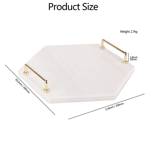 Worhe 100% Natural Marble Tray Vanity Decorative Serving Tray With Handles Hexagonal White For Perfume Jewelry Display In Bathroom Counter Nightstand Modern (Mth1210) #TOP1