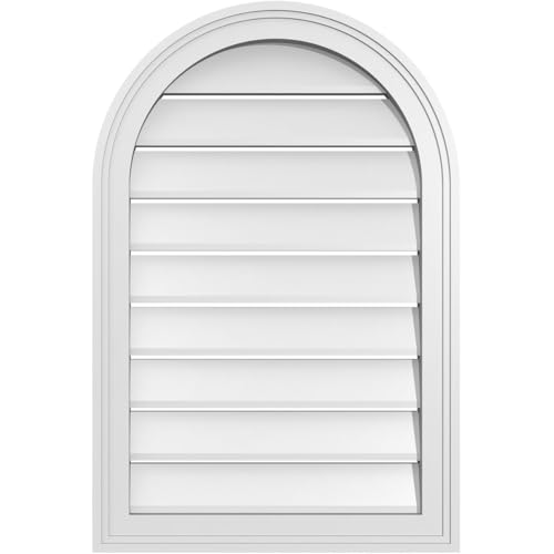 Ekena Millwork GVPRT20X3002SF Round Top Surface Mount PVC Gable Vent, 20"W x 30"H, Factory Primed White
