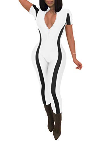 GOKATOSAU Damen Sexy Outfits Casual Kurzarm Stitching Party Club Jumpsuits Cover