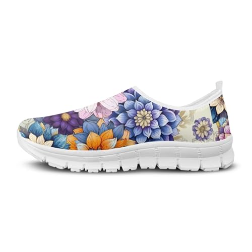 Image of Floral Sneakers for Women Colorful Art Shoes for Women Slip On Casual Work Shoes
