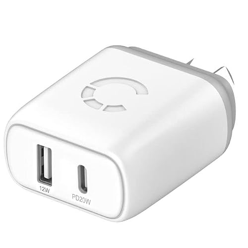 Cygnett PowerPlus 32W USB-C PD Dual Port Wall Charger - Ladegerät mit USB-C (20W) und USB-A (12W) - Europäischer Stecker - Weiß - CY3626POFLW