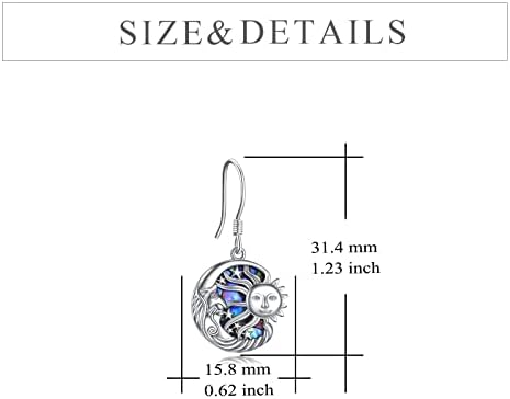 YFN Sun and Moon Earrings Sterling Silver Abalone Shell Dangle Drop Earrings Sun Moon Jewellery Gifts for Women Men