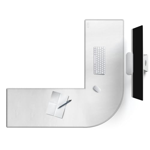 Cacoy L-Shaped Leather Desk Mat, Corner Gaming Desk Mat (100 + 110) x 33 cm, Large Gaming Mouse Mat, Waterproof Computer Mouse Mat for Home and Office, White