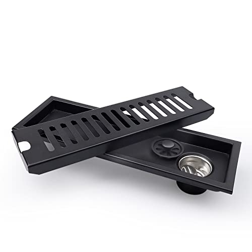 Drenaje de Ducha Rectangular, LERANXIN 30 x 10 cm Canal de Ducha, Negro Canaleta de Desagüe de Acero Inoxidable con Rejilla, Apto para Inodoro, Baño, Cocina, Balcón Cover