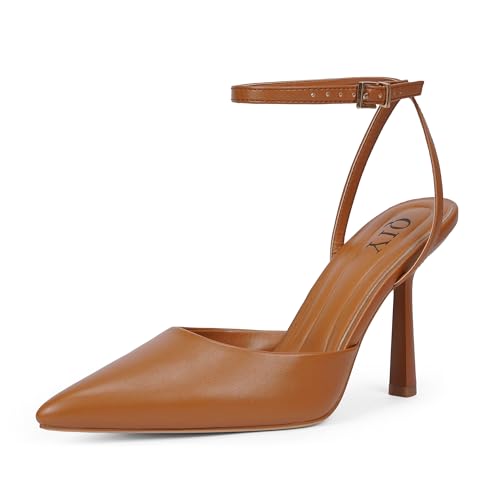 Image of QIY Closed Toe Ankle Strap Heels Women Pumps Pointed Toe Heeled Sandals for Women Stiletto Wedding Dress Shoes