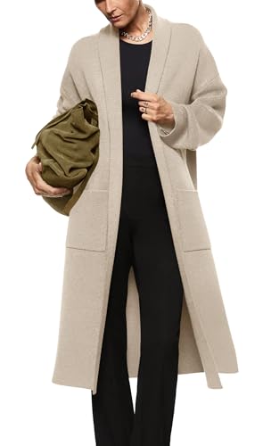 Image of Womens Long Sleeve Maxi Cardigan Open Front Oversized Knitted Sweater Coat Casual Lapel Warm Overcoat with Pockets