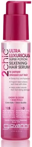 GIOVANNI 2chic Ultra-Luxurious Super Potion Silkening Hair Serum, 2.75 oz. - Cherry Blossom & Rose Petals, Aloe Vera, Pro-Vitamin B5, Smooths Curly & Wavy Hair, Paraben Free, Color Safe.