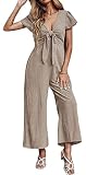 loveimgs Women's Short Sleeve Cotton Linen Wide Leg Jumpsuit Tie Knot Cropped Palazzo Pants Romper (