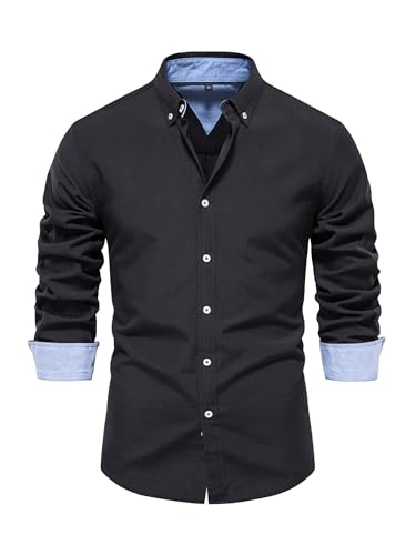 Zingther Men’s Slim-Fit Long-Sleeve Cotton Blend Dress Shirts, Wrinkle Resistant, Black, XXL