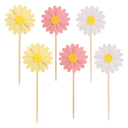 Ephlyn UKEPH0145-MU 24Pcs Daisy Cupcake Toppers Flower Cake Topper Decorations Daisy Cake Decorations Chrysanthemum Cupcake Toppers Spring Daisy Flower Cake Picks thumb #2