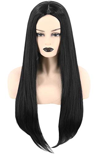 Topcosplay Women Wig Black Long Straight Middle Part Cosplay Halloween Costume Hair Wigs