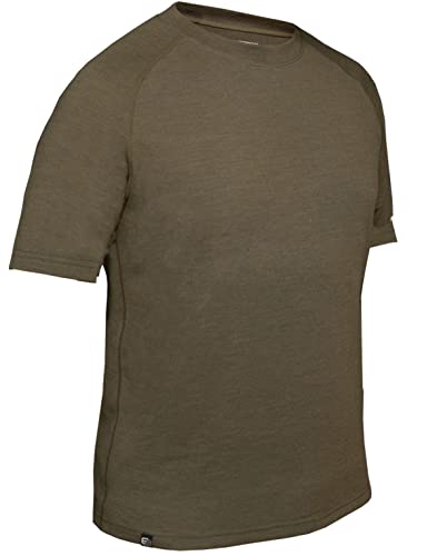 Extreme Essentials Mens Short Sleeve, Relaxed Fit Merino Base Layer/Baselayer, T-Shirt Lightweight top, Antibacterial, Quick Drying, Flat Seams, Hard Wearing (Medium, Olive Green)