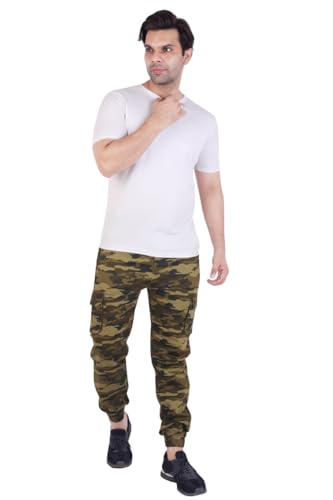 Image of Men'S Cotton Blend Joggers | Camouflage Printed Army Track Pants | Regular Fit | Cargo Pocket Style | Casual Wear