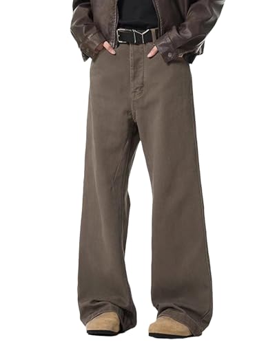 Men's Baggy Solid Jeans Mid Rise Wide Leg Skater Jeans Casual Loose Fit Hip Hop Denim Pants Streetwear4