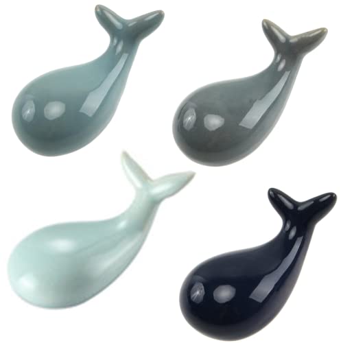 IUAQDP 4 Pieces Blue Whale Chopstick Holder Ceramic Spoon Rack, Cute Big Head Fish Fork Pillow Rest Porcelain Sea Animal Tableware Stand for Home Kitchen Table Decoration