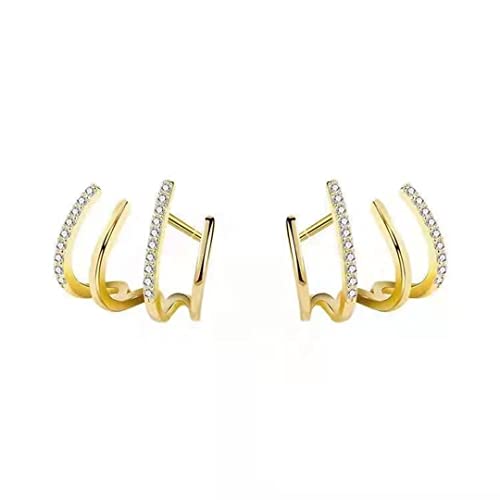 Vembley Korean Gold Plated Cubic Zirconia Studded 4 Earring Effect Claw Stud Earrings For Women And Girls