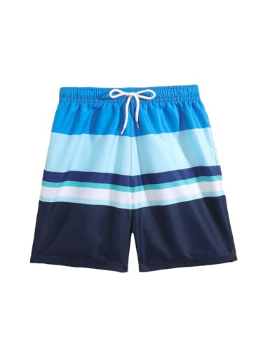 Floerns Boy's Swim Trunks Colorblock Drawstring Waist Quick Dry Straight Leg Beach Shorts