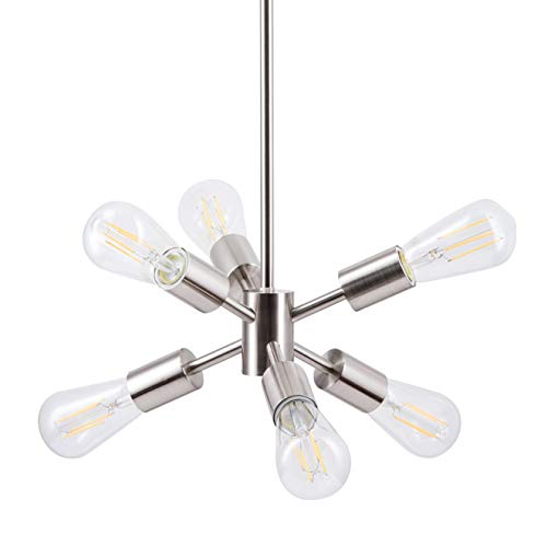Linea di Liara Stella Medium Brushed Nickel Sputnik Light Fixture Mid Century Modern Chandelier Light Fixtures Ceiling Sputnik Pendant Lighting Starburst Chandelier, LED Bulb Included, UL Listed