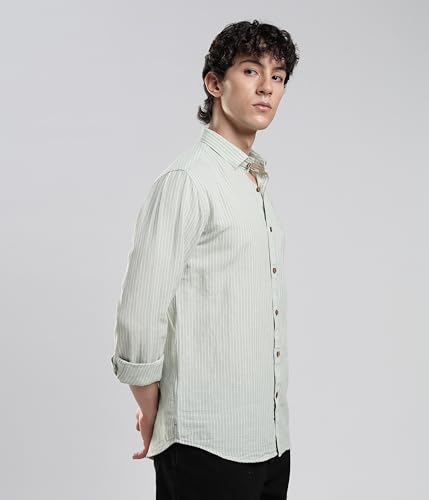 Image of TURMS Men's Casual Striped Linen Shirt | Water Repellent | Anti Stain Anti Odor | Kansas Linen | Concealed Button Down Collar | Full Sleeves