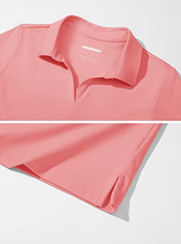 Women's Golf Polo Shirts V Neck Upf 50+ Collared Short Sleeve Tennis Shirt Lightweight Quick Dry Sun Protection Shirts Pink M #TOP4