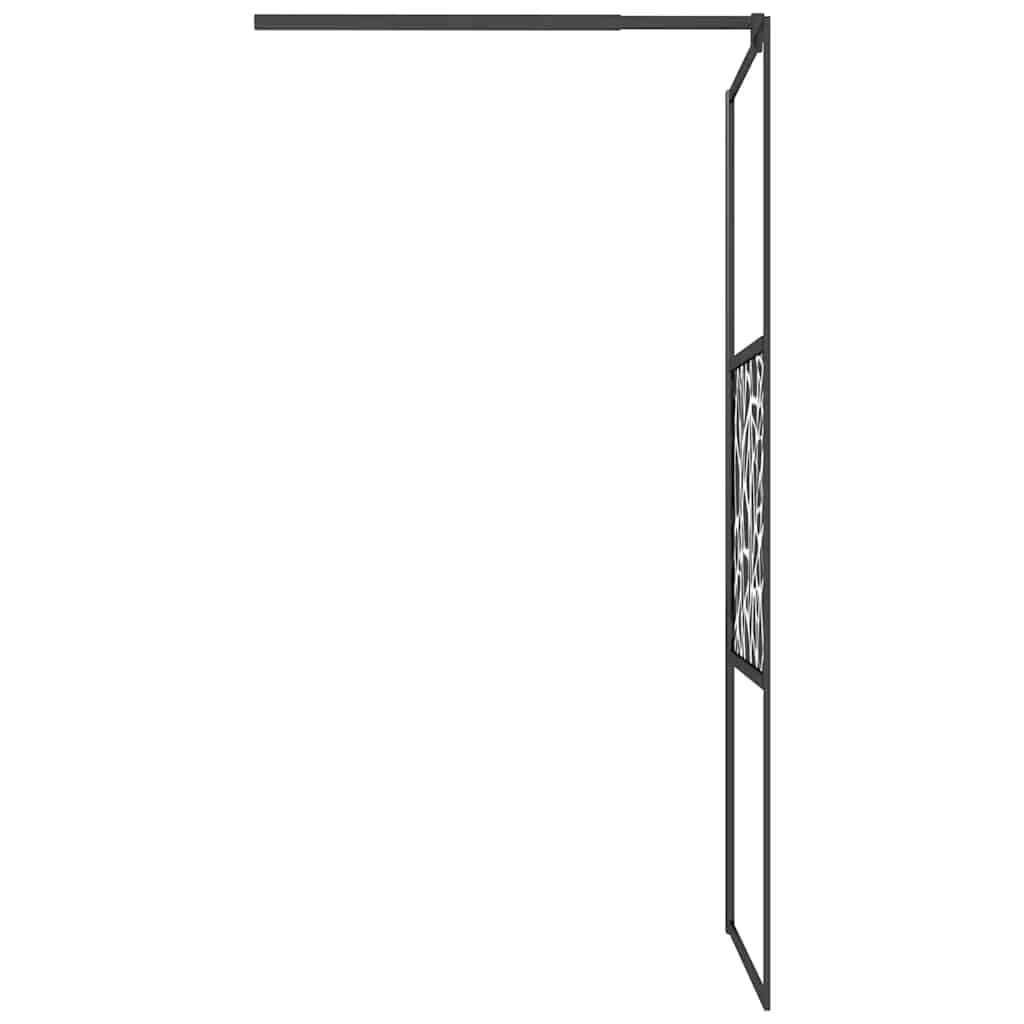 Ścianka prysznicowa Walk-In 80 x 195 cm, szkło bezpieczne ESG z wzorem kamienia, czarna, aluminiowa rama, regulowana, do łazienki, ochrona przed pryskaniem, ściana boczna, łatwa w pielęgnacji i