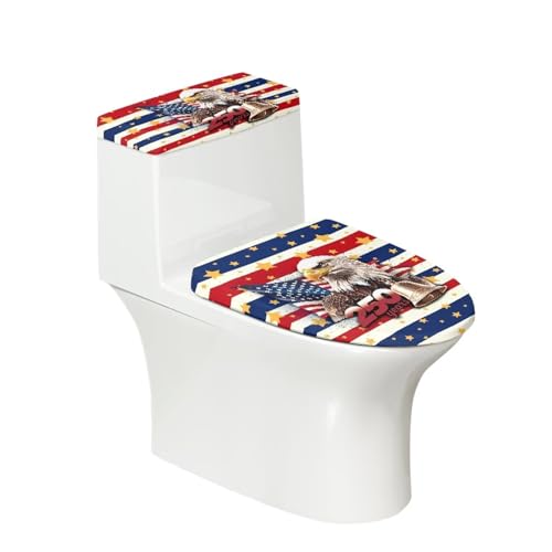 Pwoqzuy 4th of July Toilet Seat Cover 250th Anniversary Bathroom Decor Eagle Toilet Lid and Tank Cover for 250 Years Easy to Clean Durable Dustproof for Semiquincentennial,Universal Fit 2 PCS
