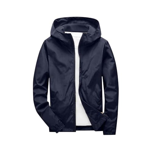 congluoki Jaqueta masculina corta-vento leve com capuz com zíper para homens, caminhadas, ciclismo,
