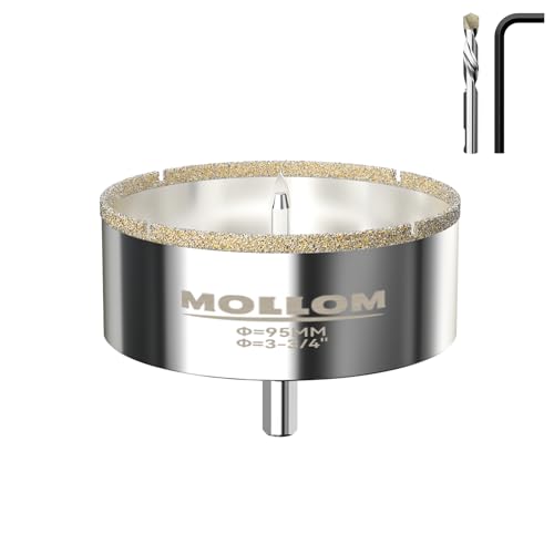 Image of MOLLOM 3-3 /4 inch (95mm) Diamond Hole Saw with 2 Pilot Drill Bit | Tile Hole Saw Smooth Cutting Porcelain Tiles,Ceramic,Marble,Granite