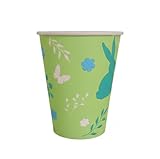PG EcoAmour Grüne Partybecher 240ml 8oz - 50 Stück - Oster Pappbecher mit Hasen Motiv - Umweltfreundliche & Biologisch Einwegbecher für Heiß & Kaltgetränke, Frühlingsfeste, Geburtstag & Picknick